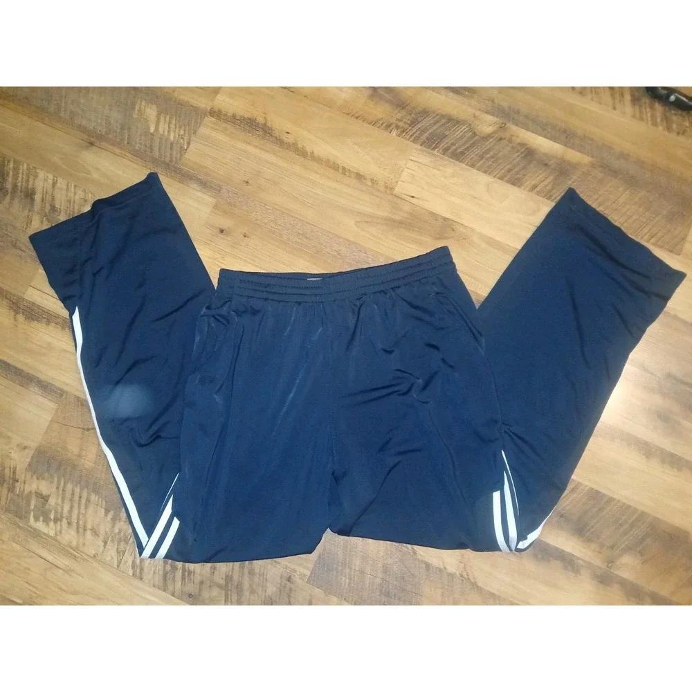 Adidas Mens Medium Navy Blue 3 Stripe Track Pants Vintage Style Athletic